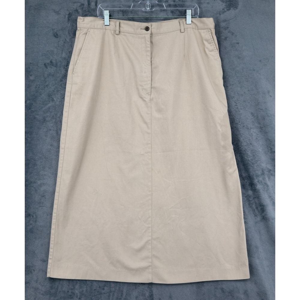 LL Bean Skirt Womens Size 20 Chino Khaki Midi Preppy Modest Pockets Career Tan